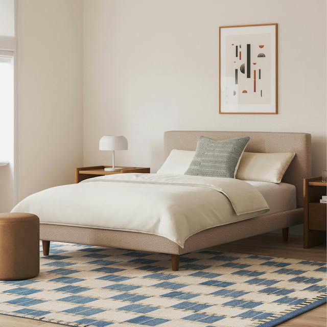 Tessu Sandstone Wool Bouclé Upholstered Full Low Profile Upholstered ...
