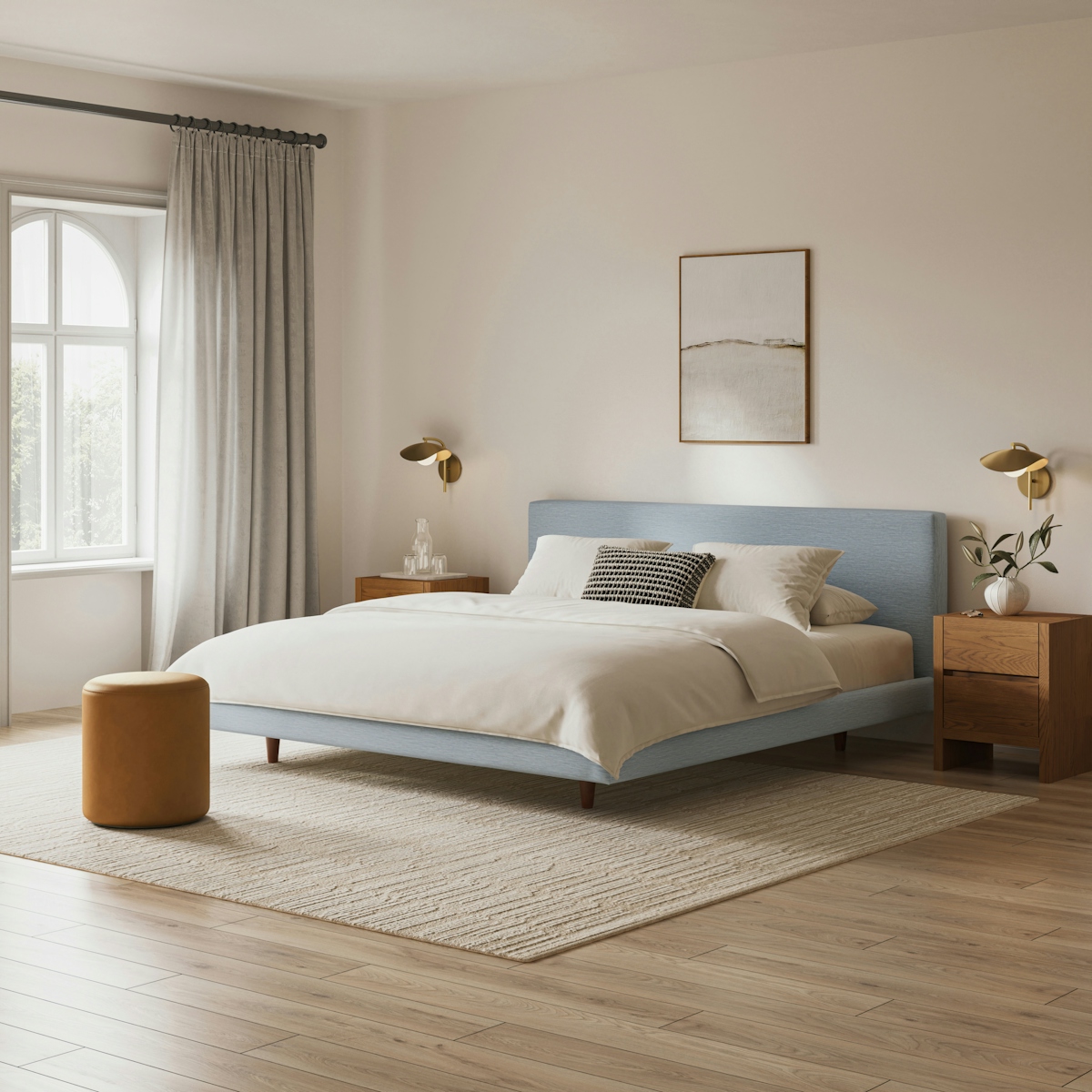 Tessu Silver Light Blue Upholstered King Low Profile Upholstered Bed ...