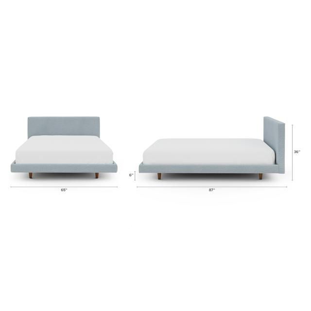 Tessu Silver Light Blue Upholstered Queen Low Profile Upholstered Bed ...