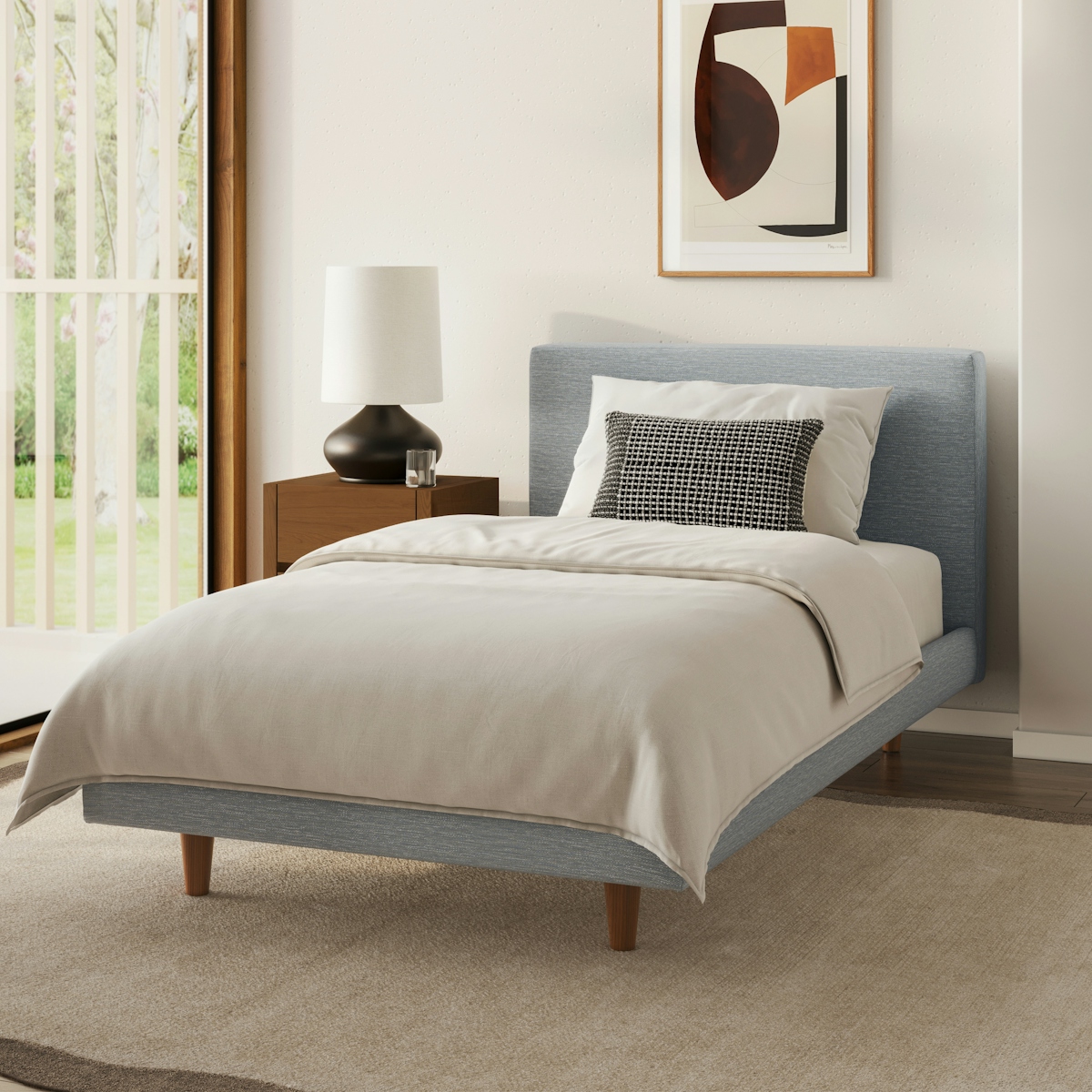 Tessu Silver Light Blue Upholstered Twin Low Profile Upholstered Bed ...