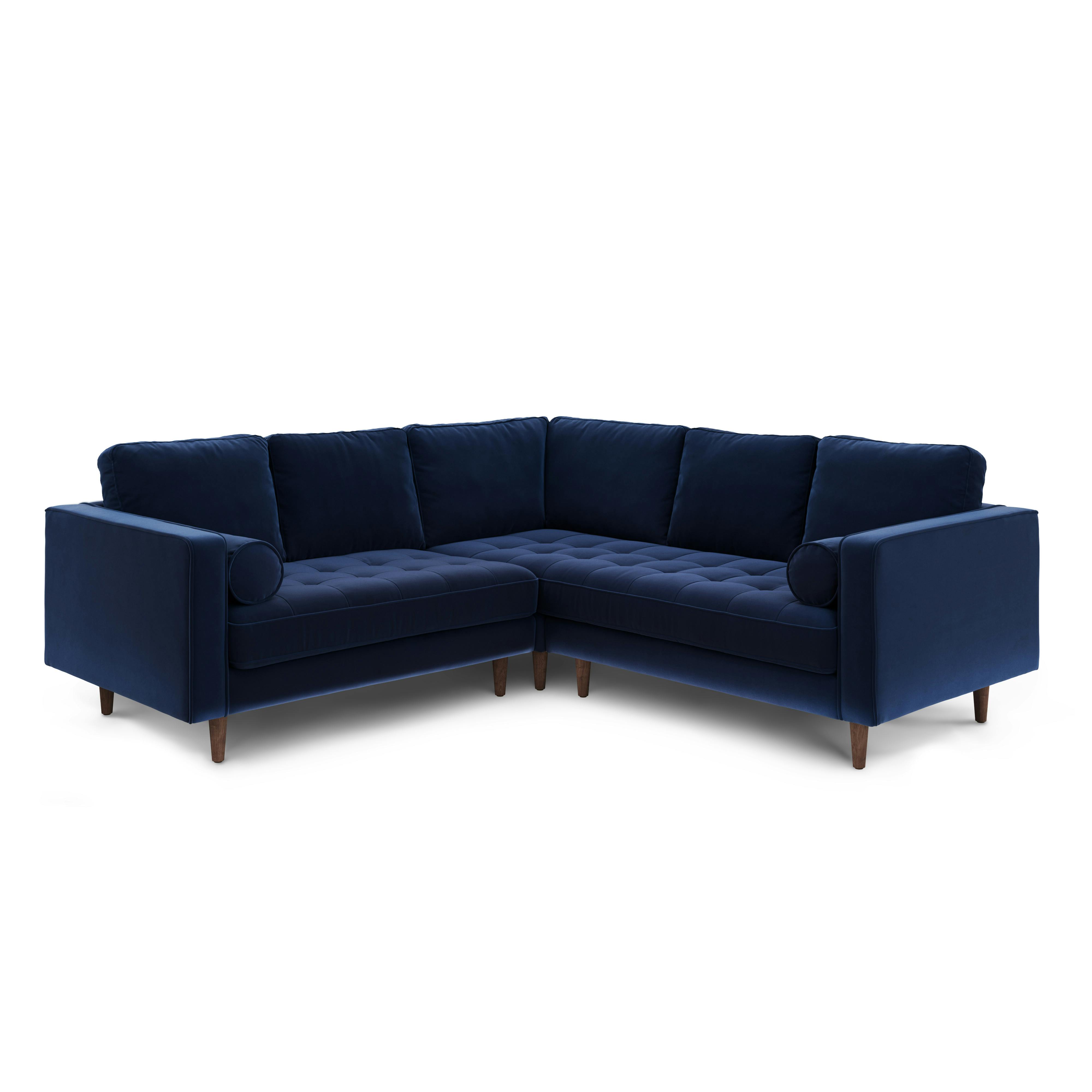 Sven Plush Cascadia Blue Tufted Velvet Small Corner Sectional Sofa