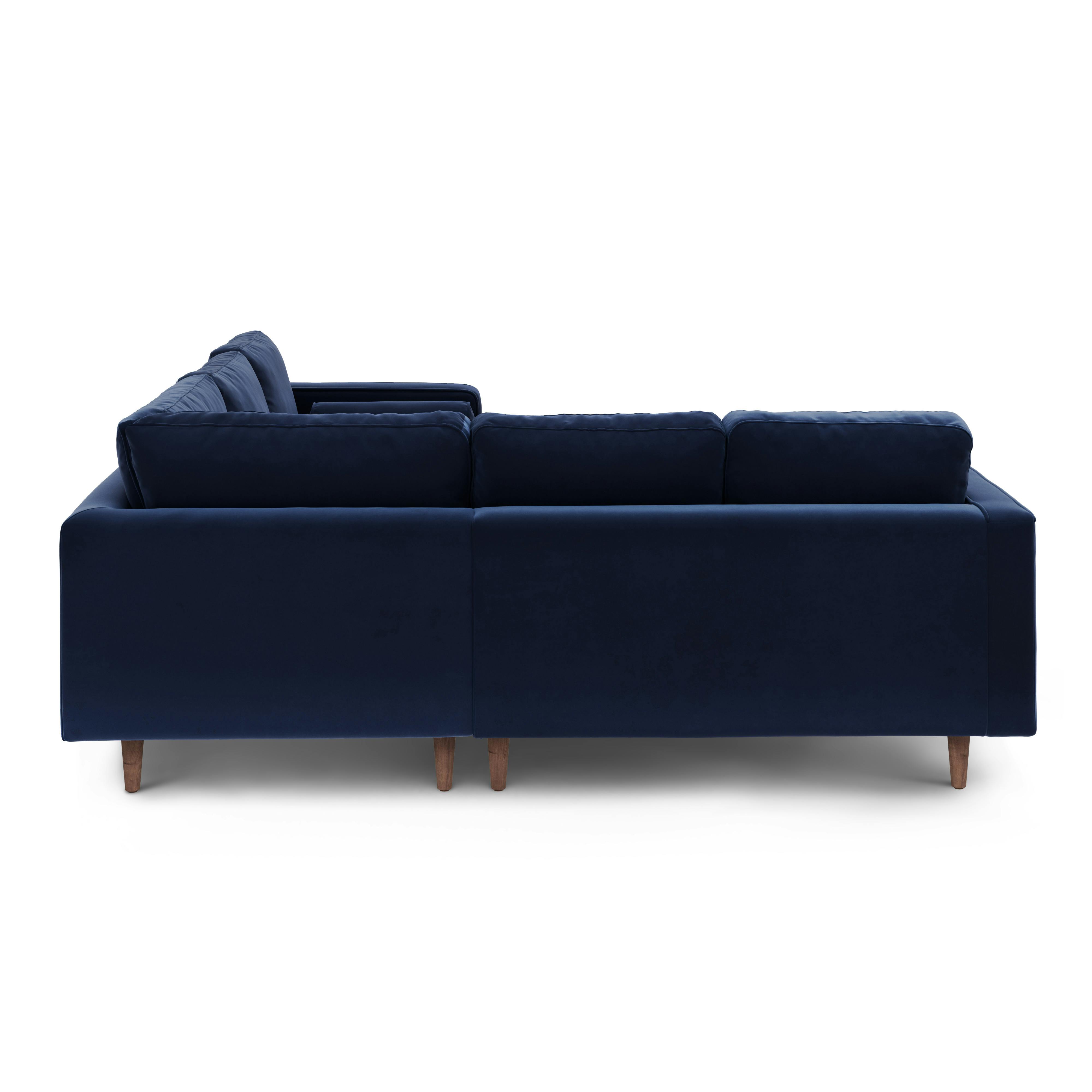 Sven Plush Cascadia Blue Tufted Velvet Small Corner Sectional Sofa