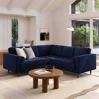 Sven 91" Velvet Tufted Corner Sectional - Plush Cascadia Blue