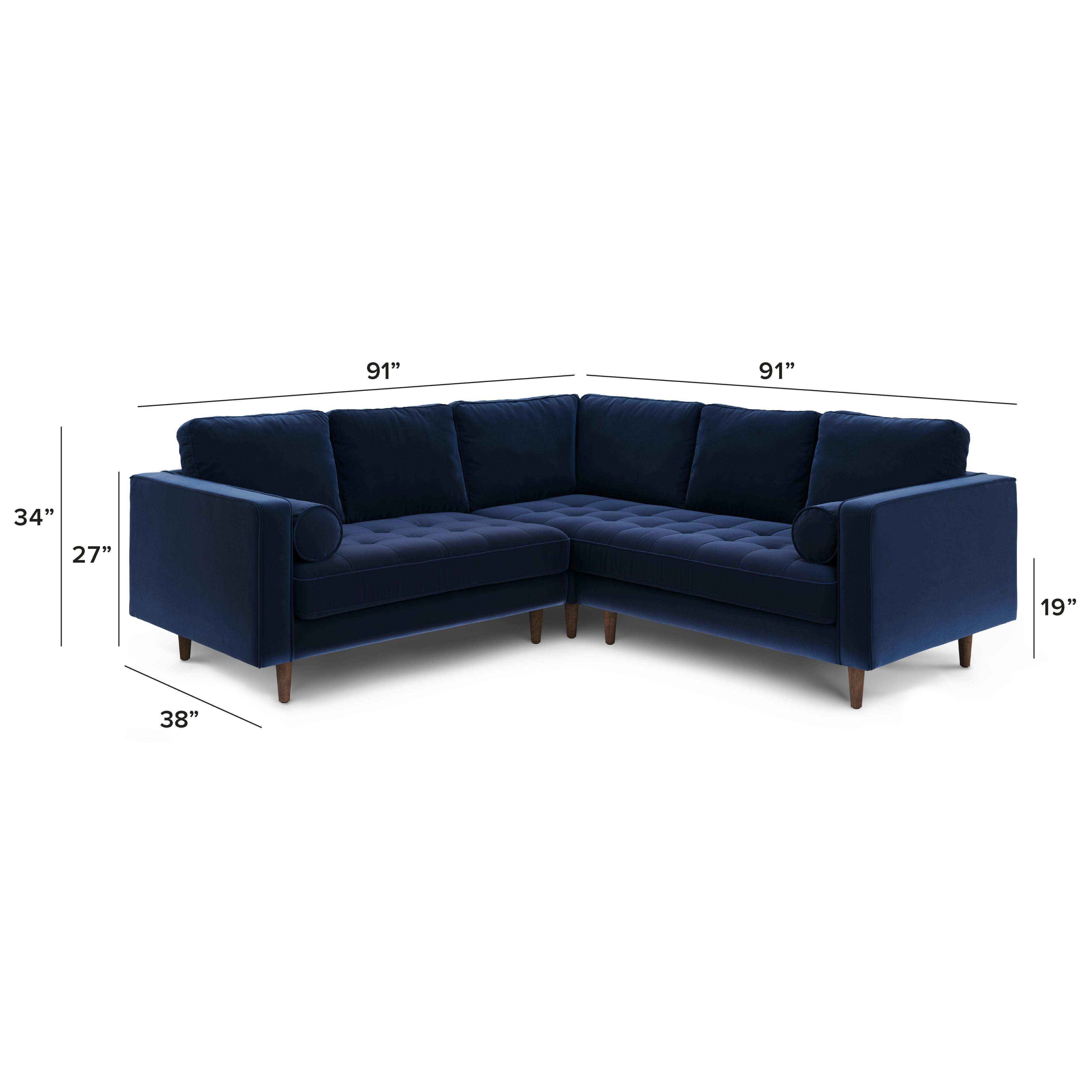 Sven Plush Cascadia Blue Tufted Velvet Small Corner Sectional Sofa