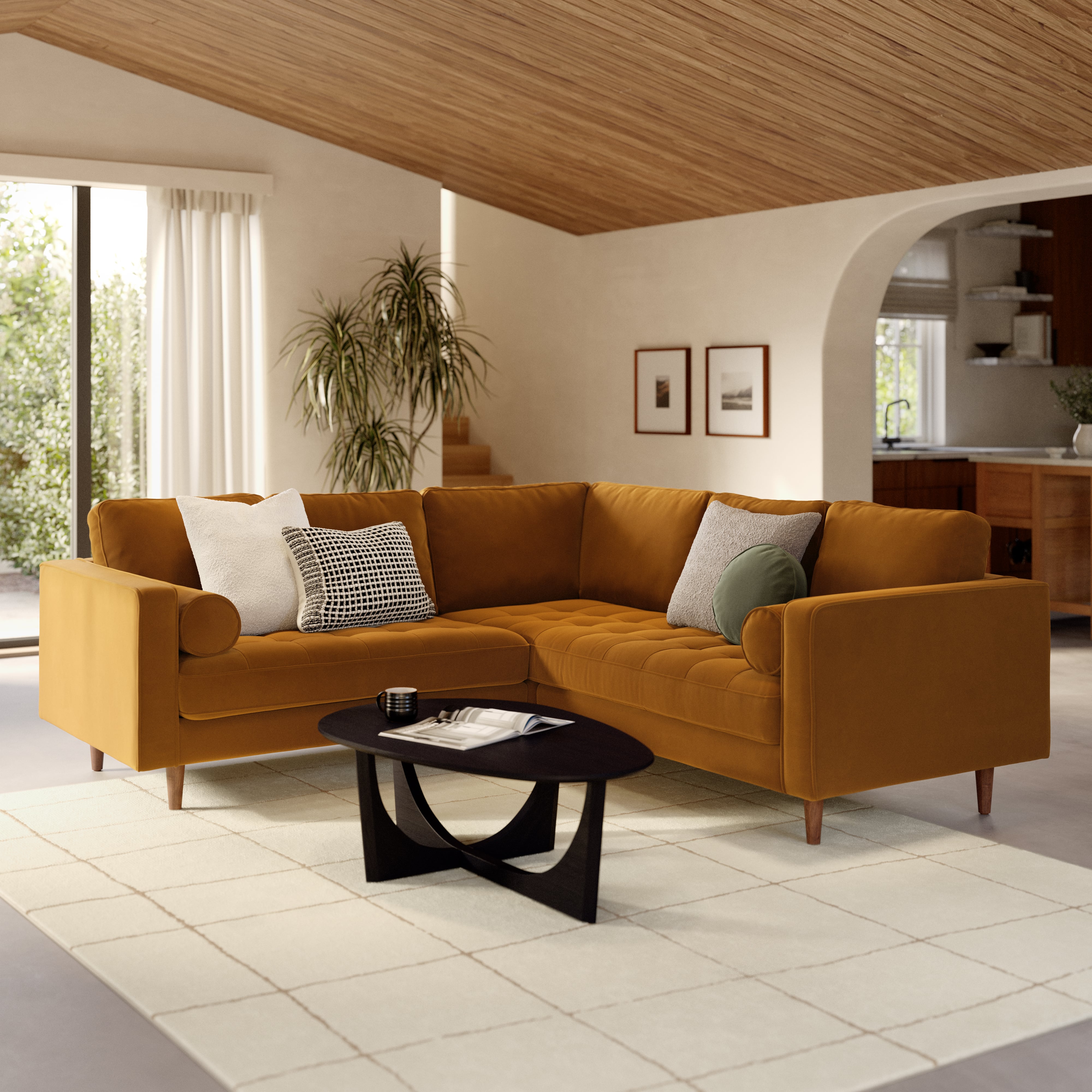 Sven Plush Pacific Ginger Tufted Velvet Small Corner Sectional