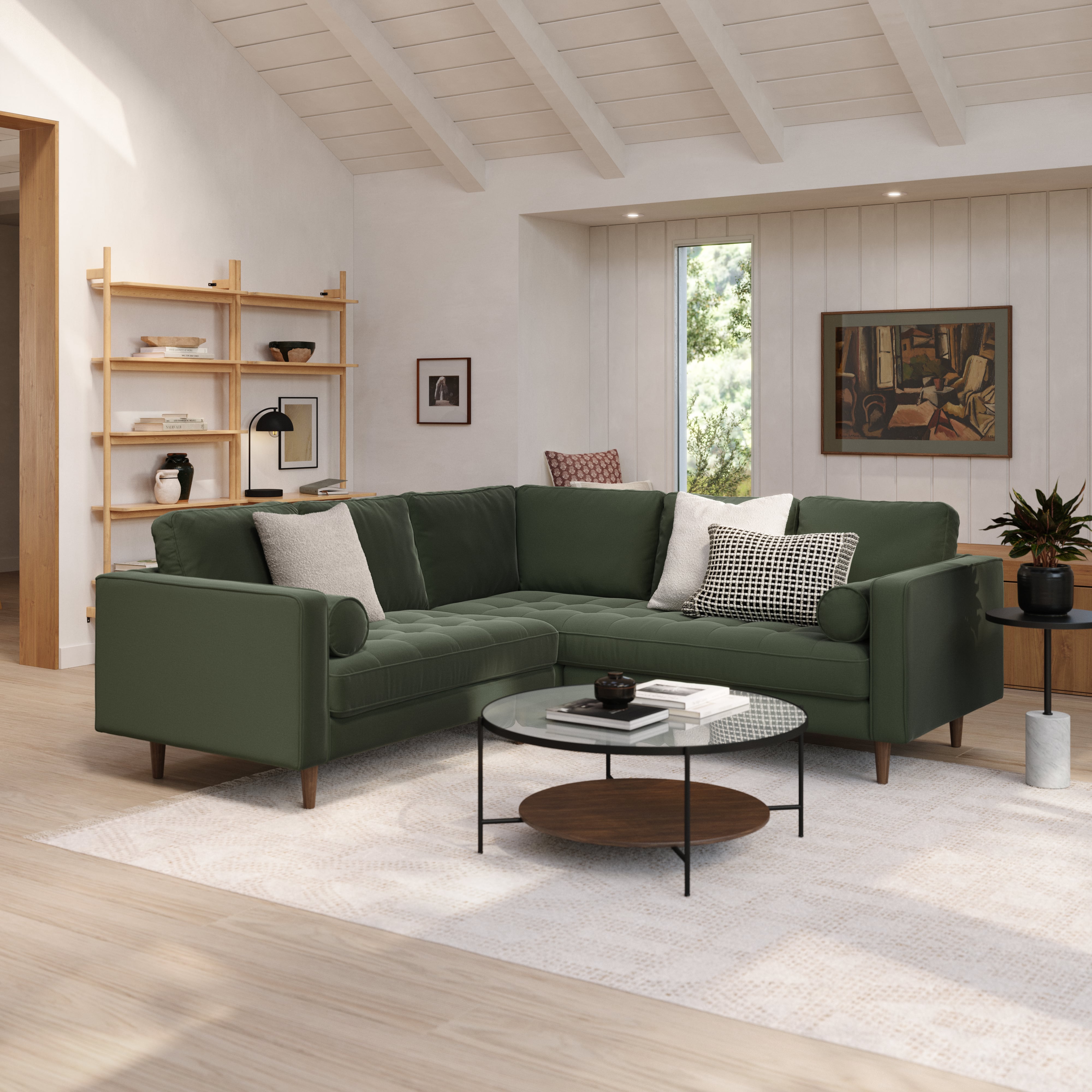 Sven Plush Pacific Green Tufted Velvet Small Corner Sectional Sofa Sven Plush Pacific Green Tufted Velvet Small Corner Sectional Sofa