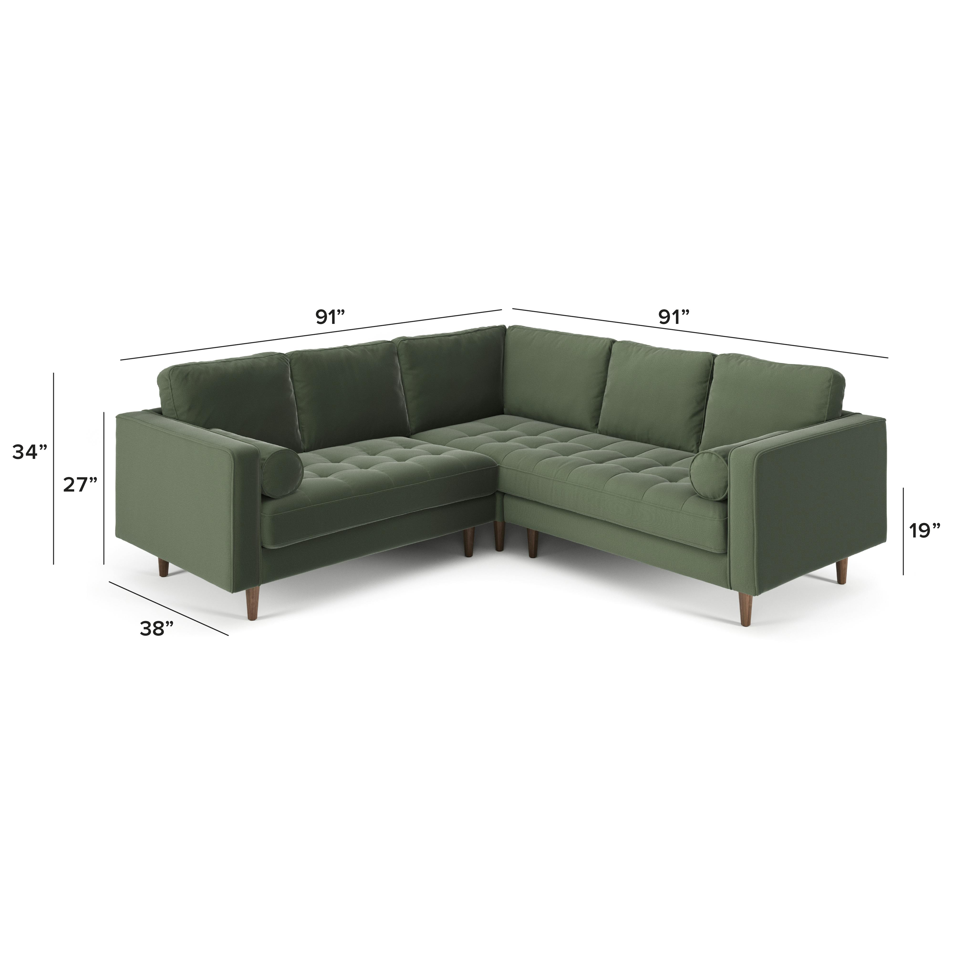 Sven Plush Pacific Green Tufted Velvet Small Corner Sectional Sofa