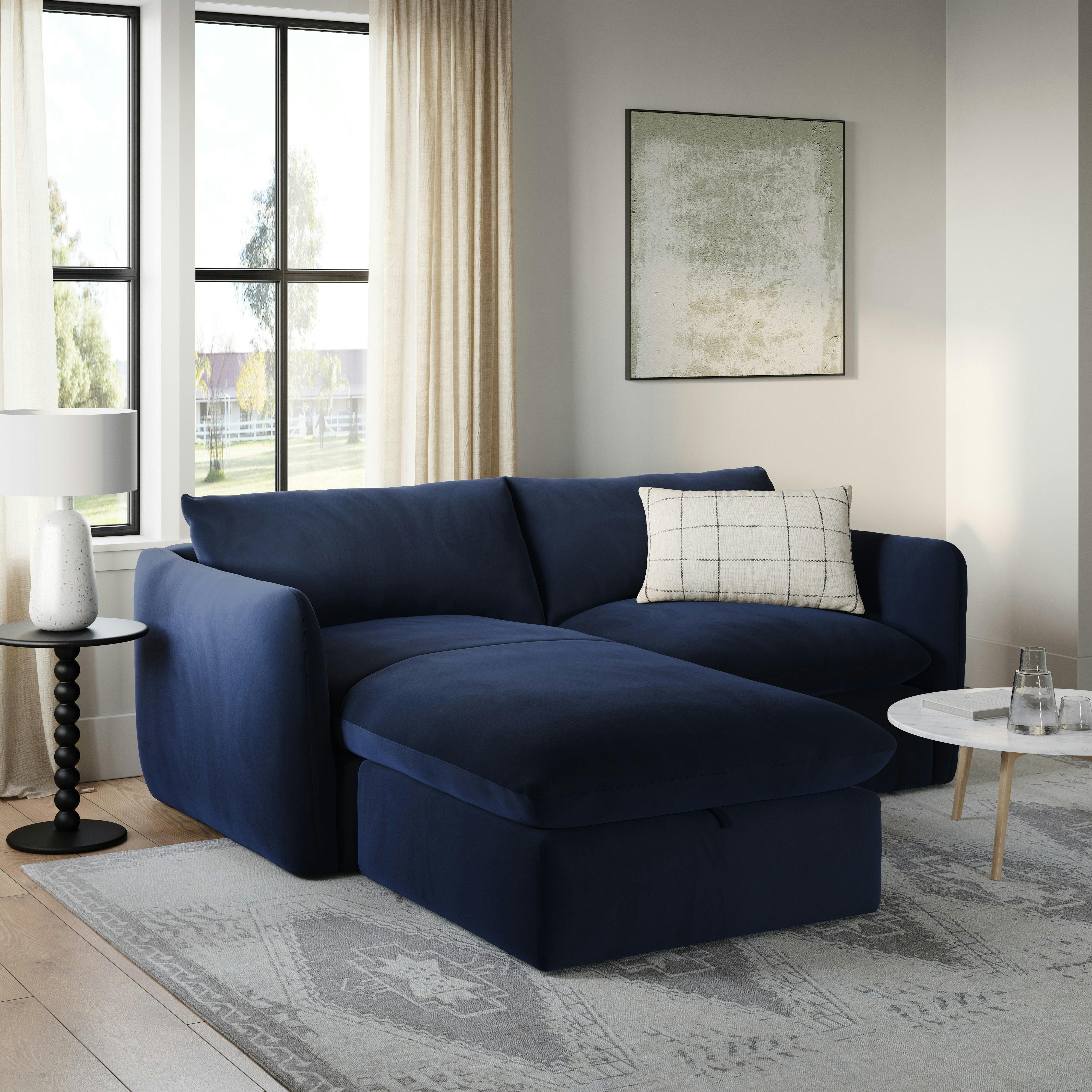 Leigh Hale Ink Velvet Reversible Sleeper Storage Sectional Sofa