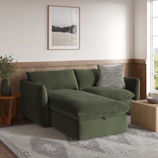 Leigh 86" Velvet Reversible Sleeper Storage Sectional - Hale Fir Green