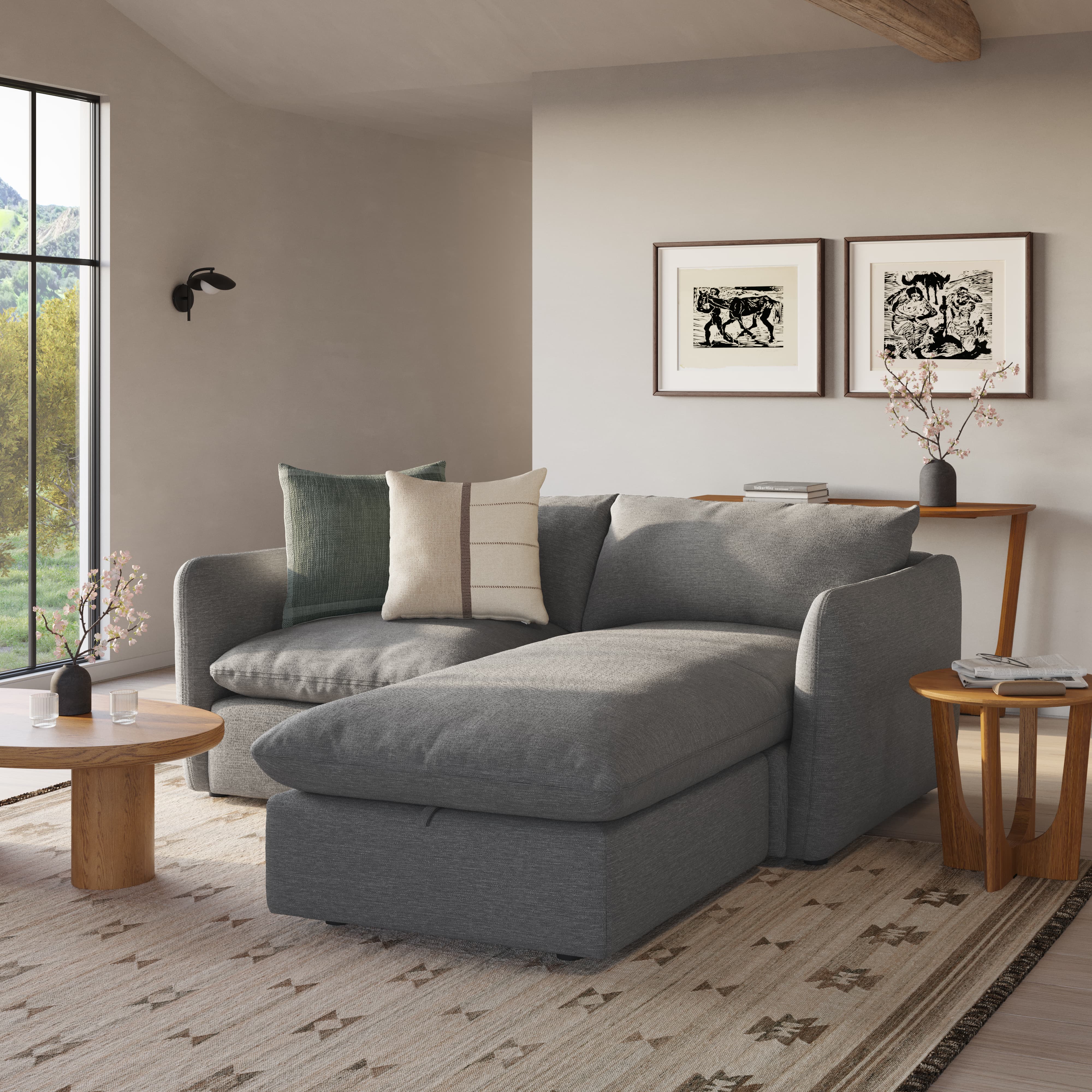 Leigh Silver Gray Reversible Sleeper Storage Sectional Sofa | Article