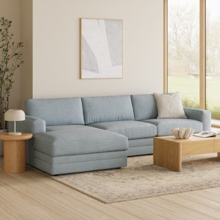 Riley 118" Left Storage Sleeper Sectional - Silver Light Blue