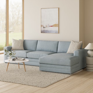 Riley 118" Right Storage Sleeper Sectional - Silver Light Blue