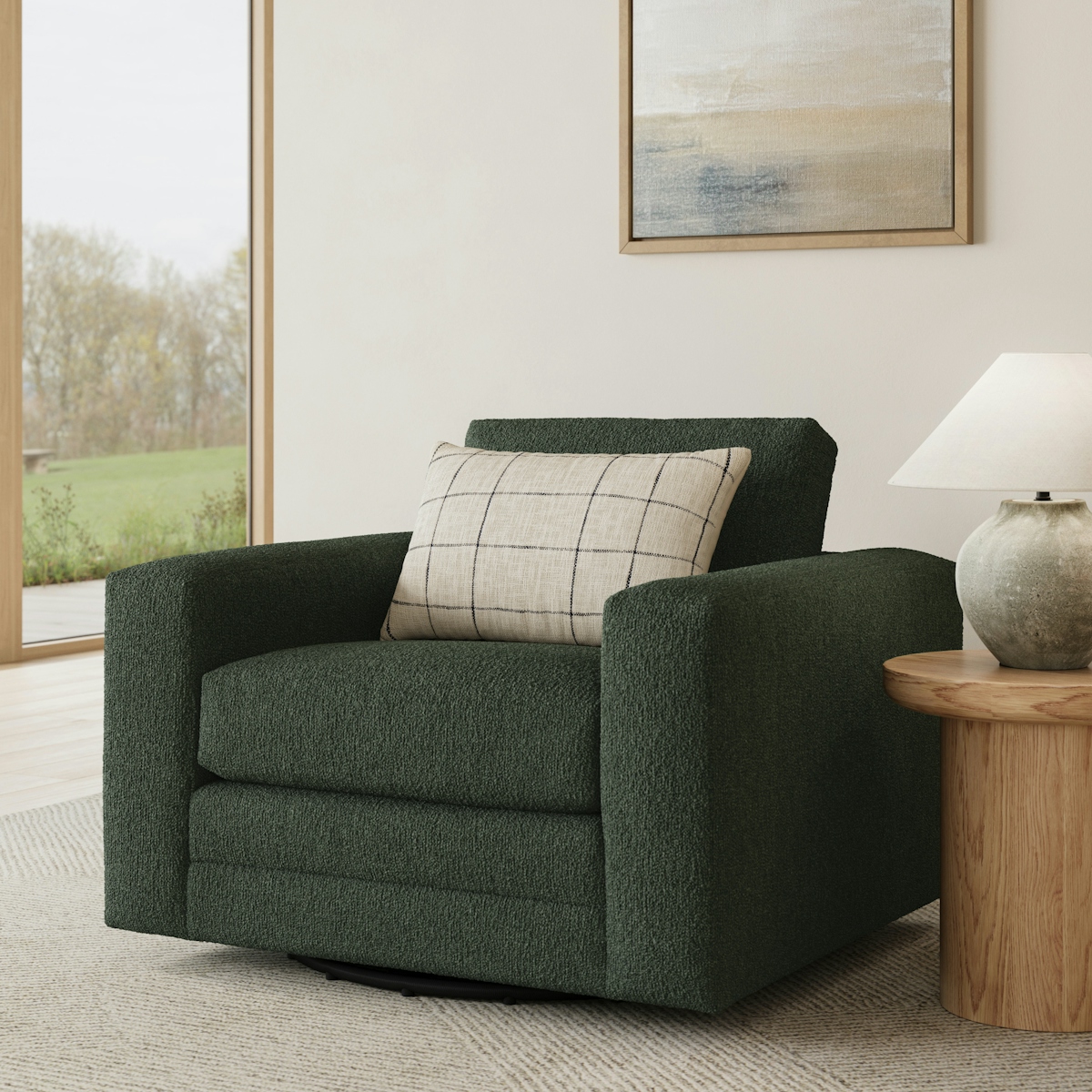 Riley Green Wool Bouclé Grande Swivel Chair | Article