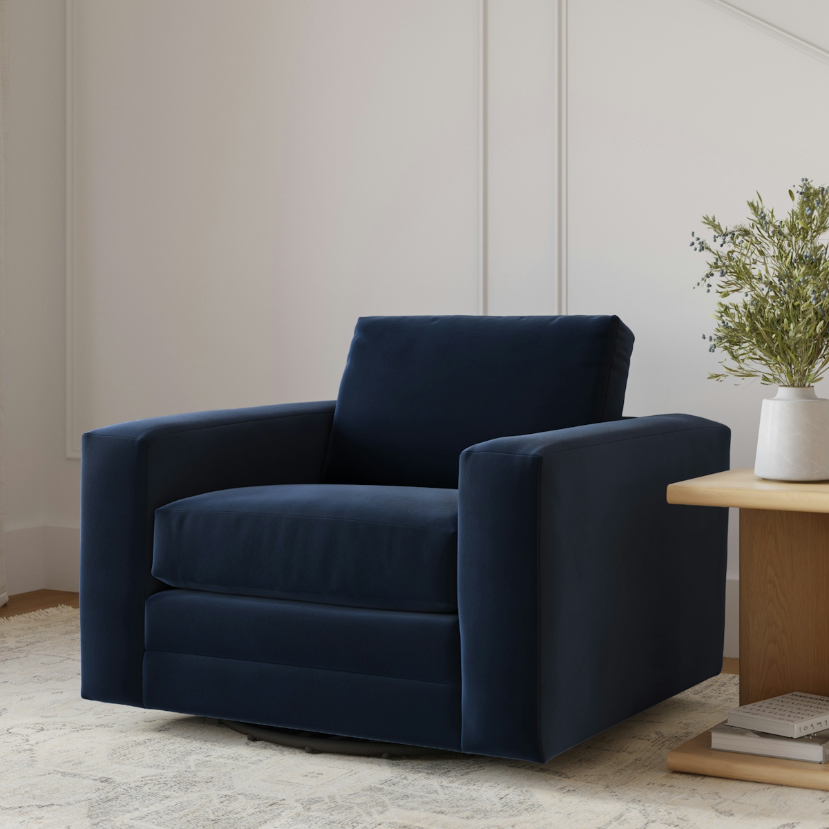 Riley Hale Ink Blue Velvet Grande Swivel Chair | Article