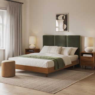 Noel Queen Velvet Headboard - Hale Fir Green