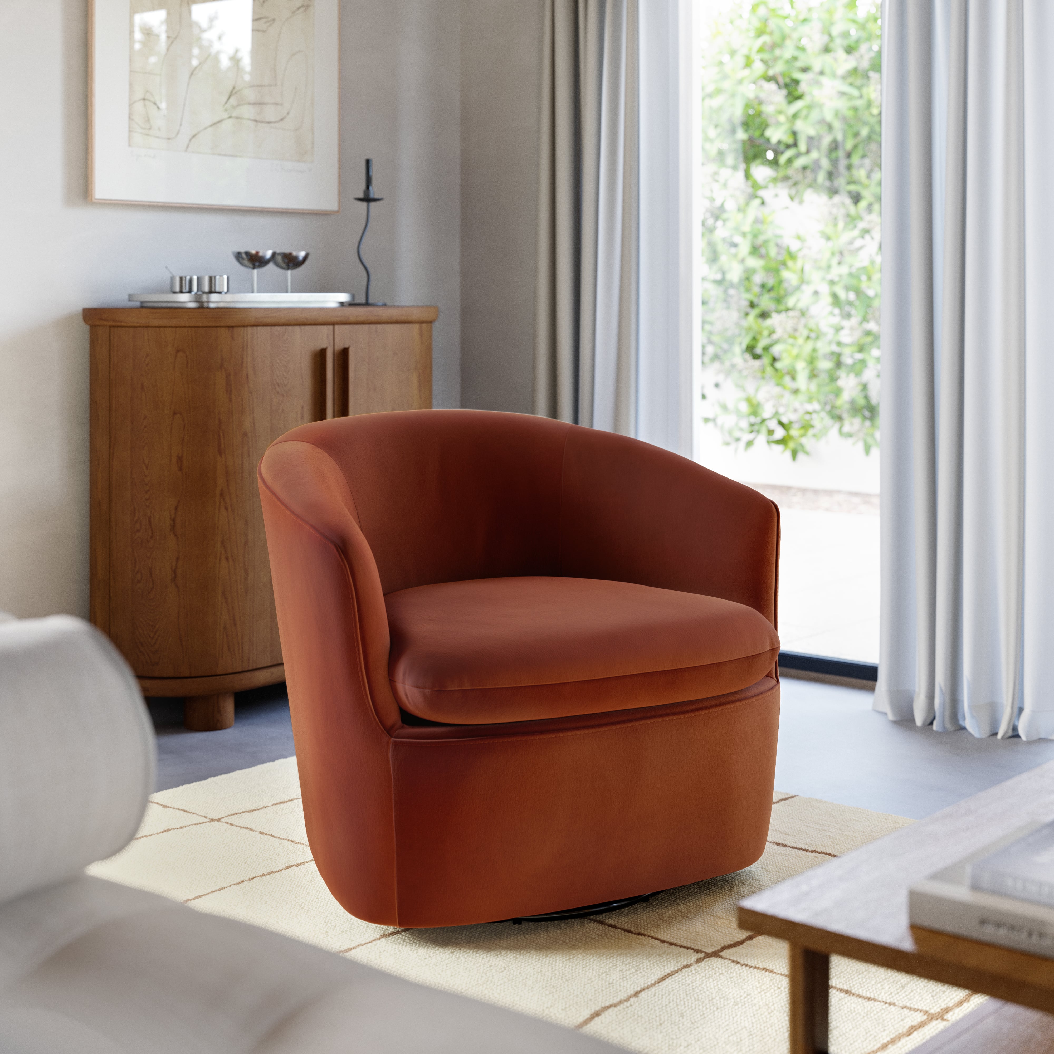 Turoy Hale Rust Velvet Swivel Lounge Chair | Article