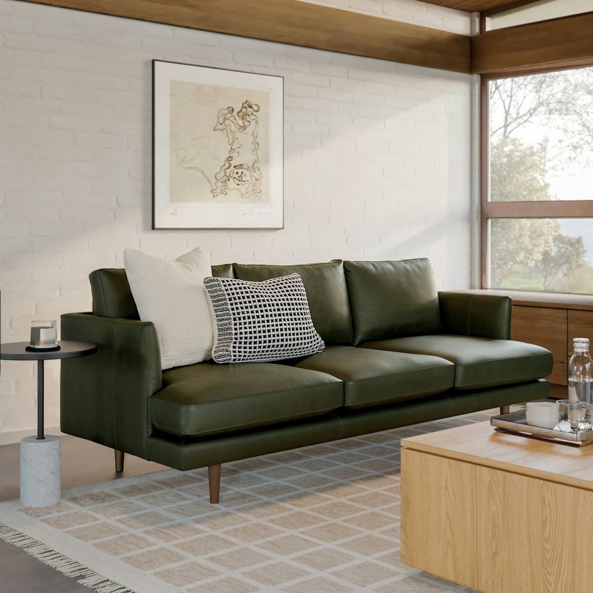 Burrard Walnut & Charme Green Leather Sofa | Article