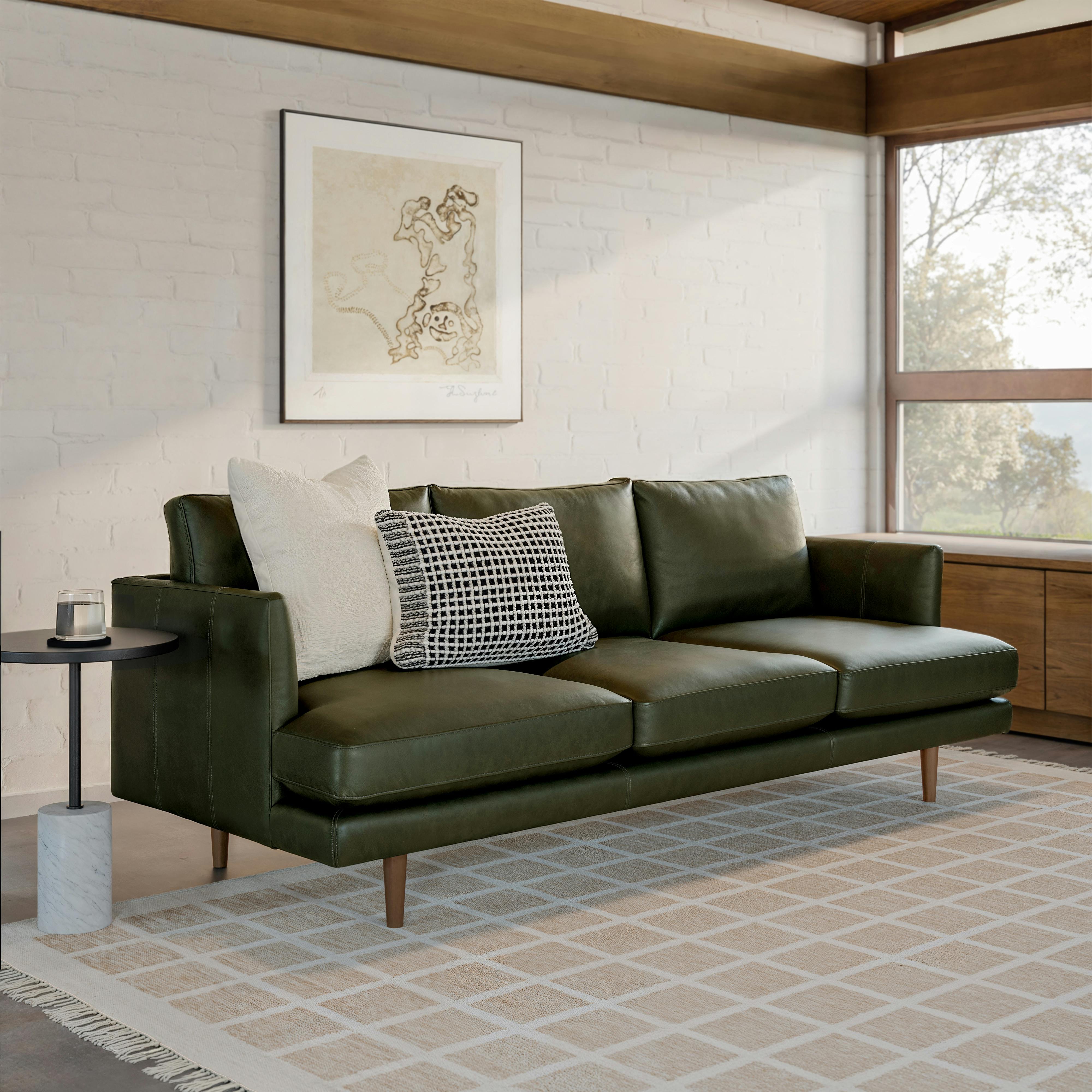 Burrard Walnut & Charme Green Leather Sofa | Article