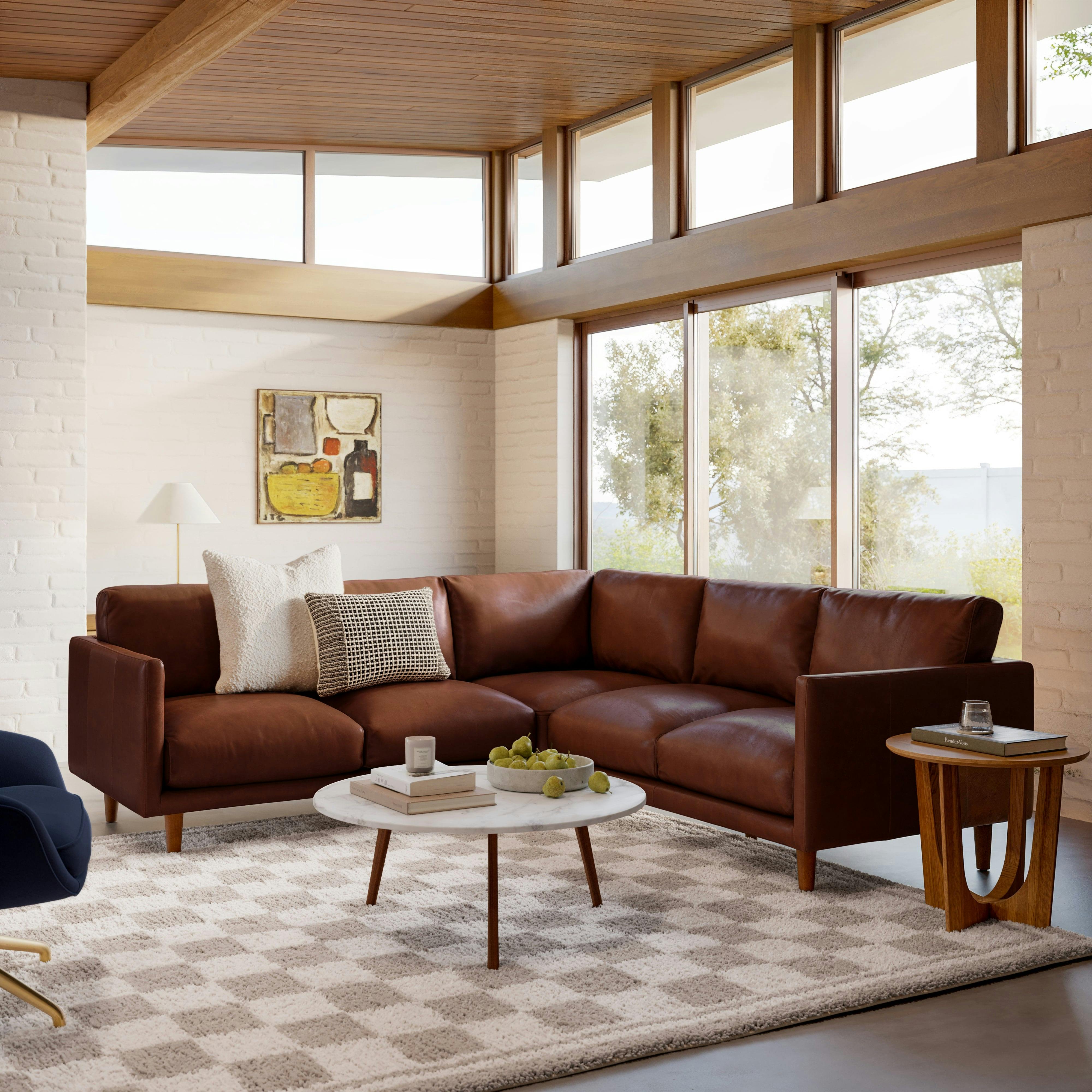 Nirvana Indiana Brown Corner Leather Industrial Sectional Sofa