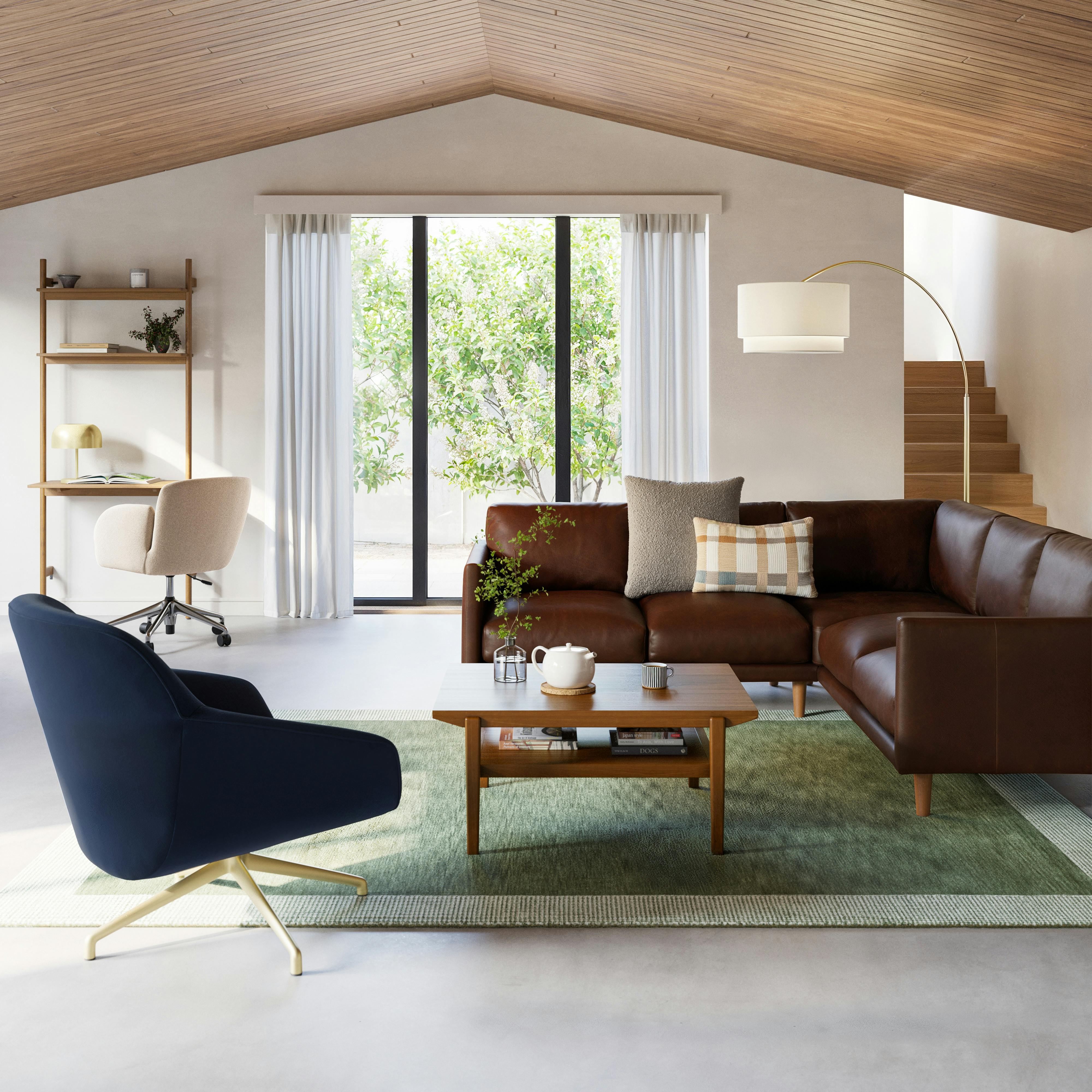 Nirvana Indiana Brown Corner Leather Industrial Sectional Sofa