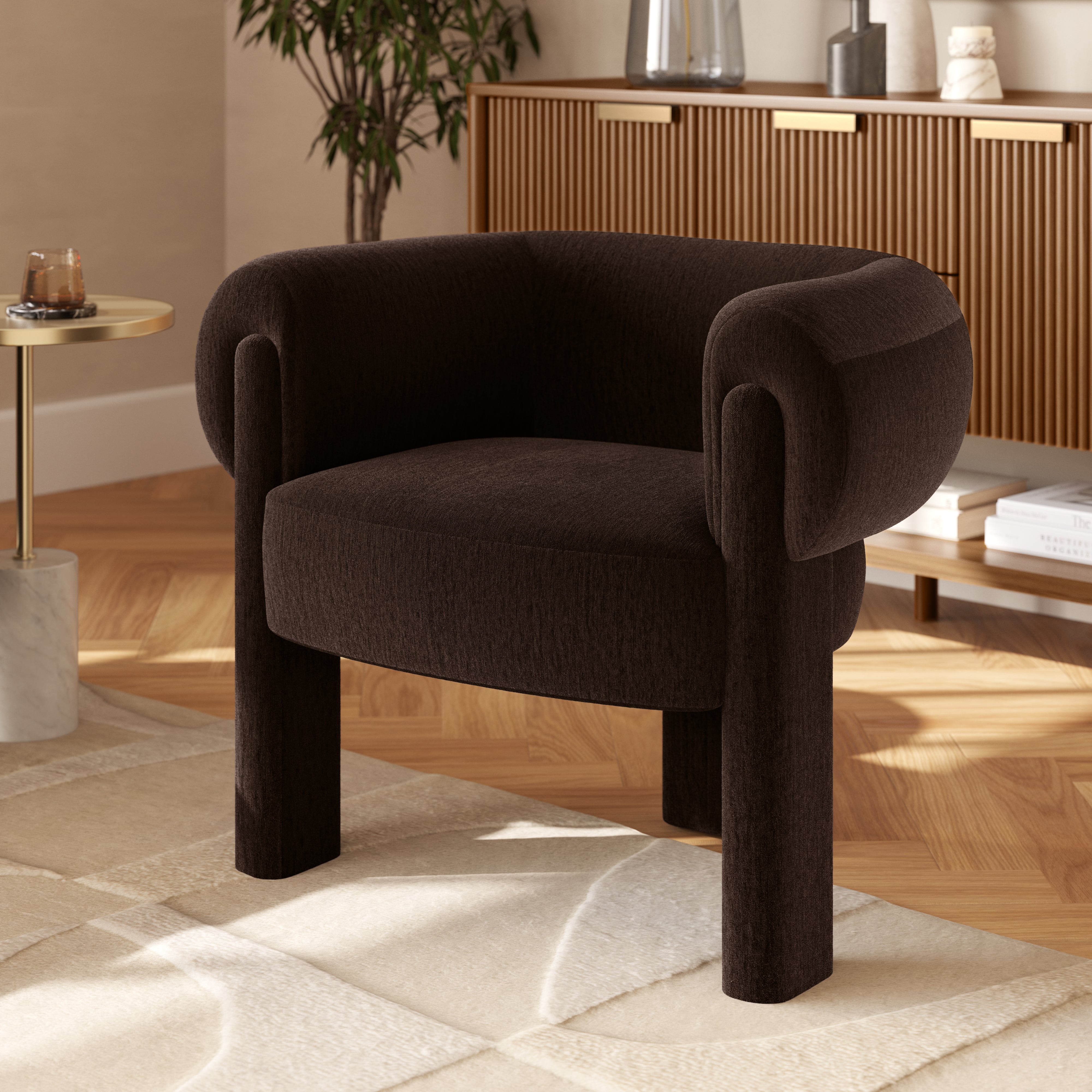 Everse Melange Espresso Velvet Sculptural Accent Lounge Chair