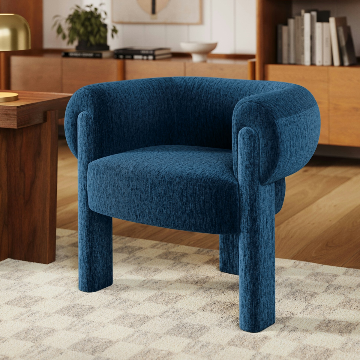Embrace Article Blue Velvet Chair Modern Swivel Barrel Chair, Blue