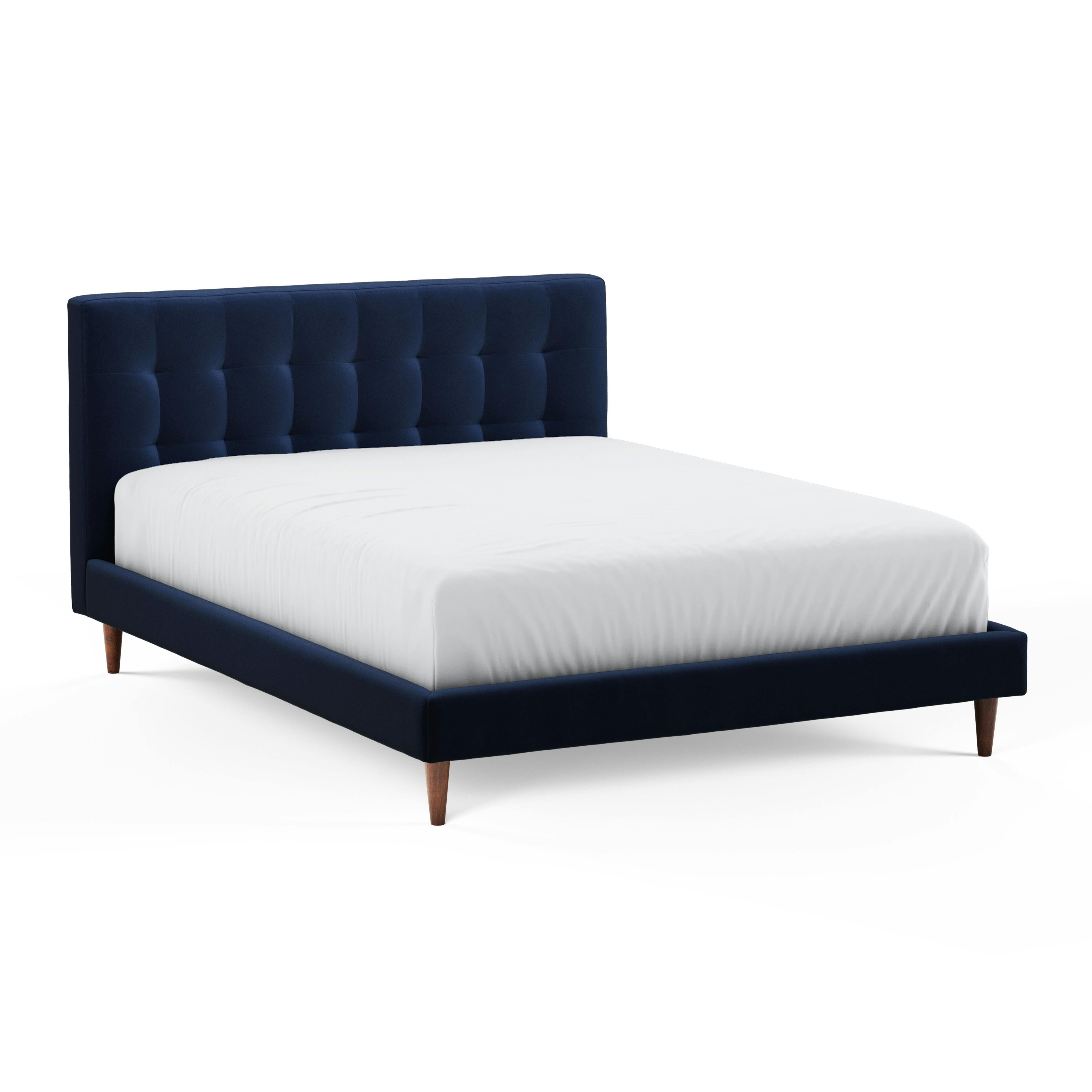 Sven Plush Cascadia Blue Velvet Queen Size Bed with Tufted