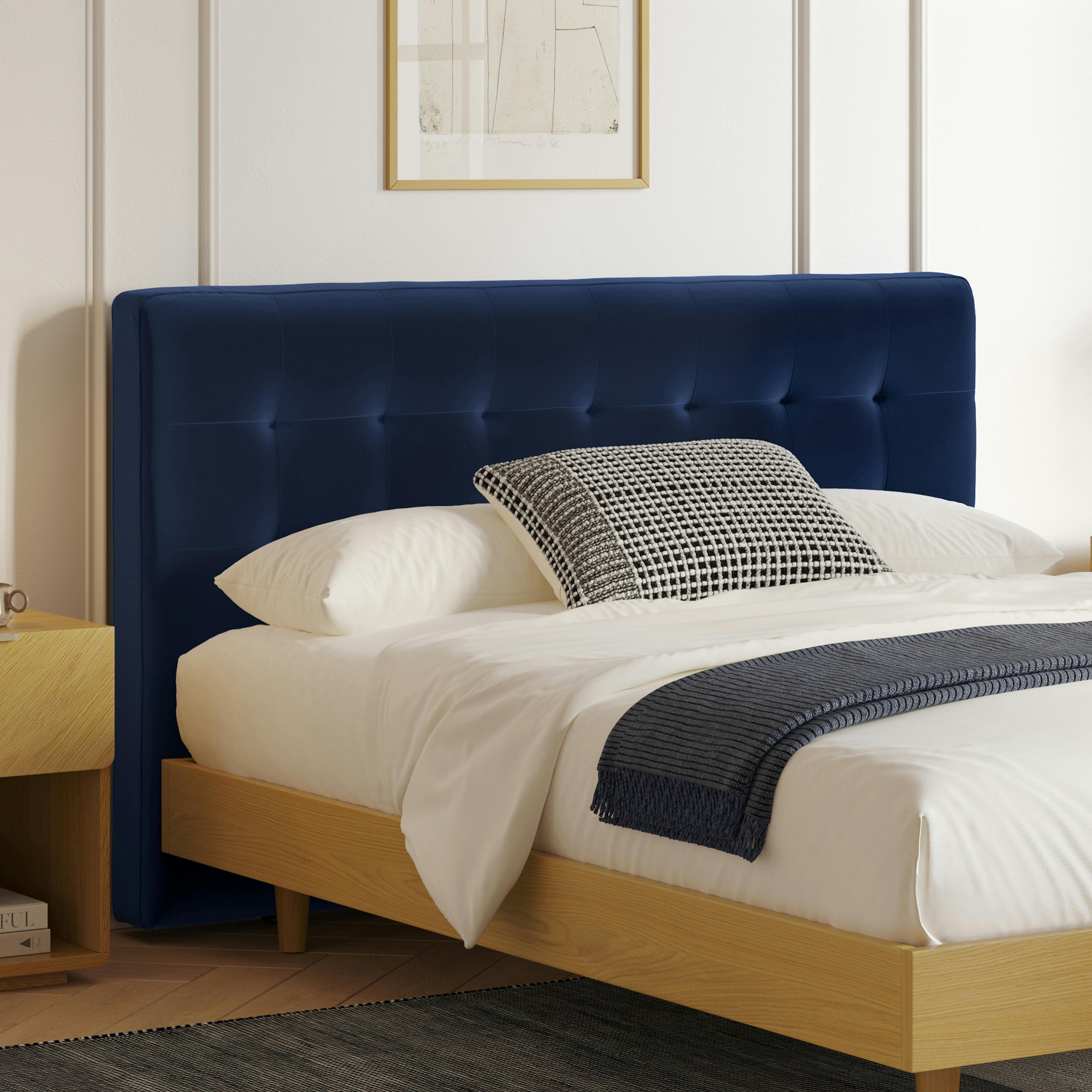Sven Cascadia Blue Tufted Velvet Queen Size Wall Mounted 40.5