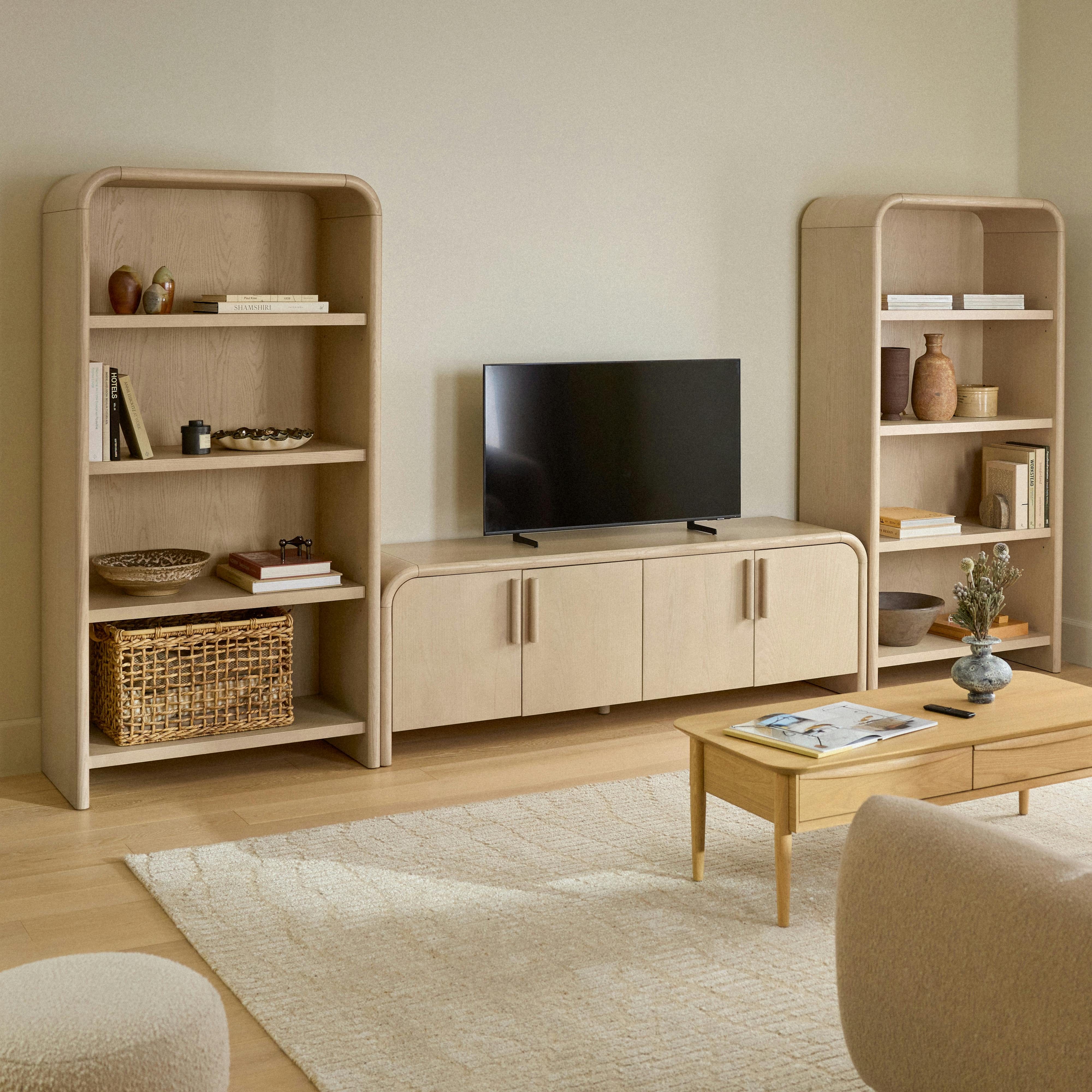 IDEA アイデア 337 Faydra Natural Ash Media Storage Set, Cable Management, Rounded