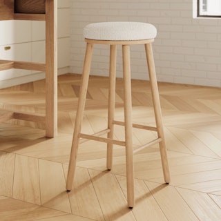Nurmi Counter Stool - White Oak and Ivory Wool Bouclé