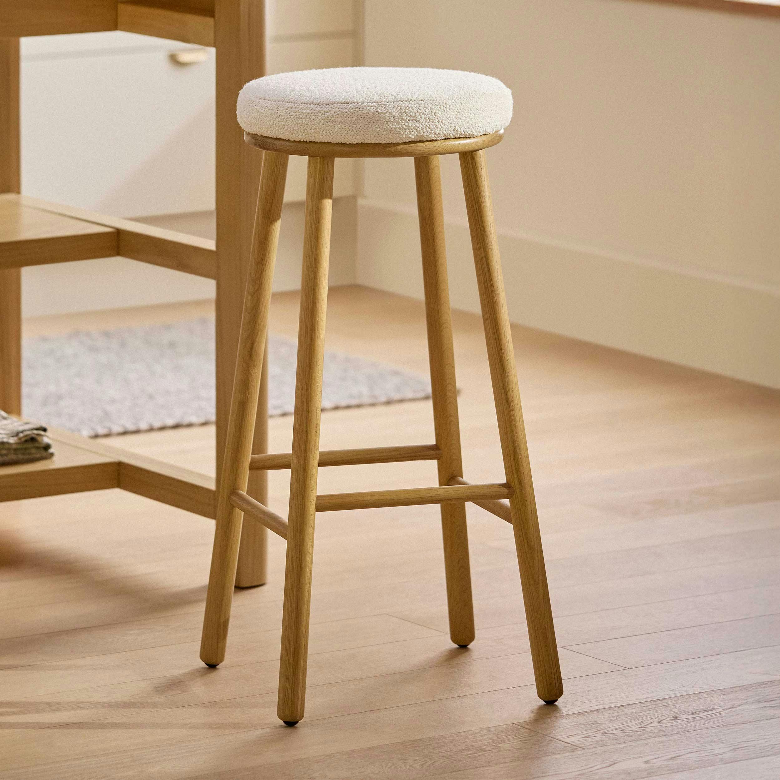 Nurmi Ivory Wool Bouclé White Oak Counter Stool | Article