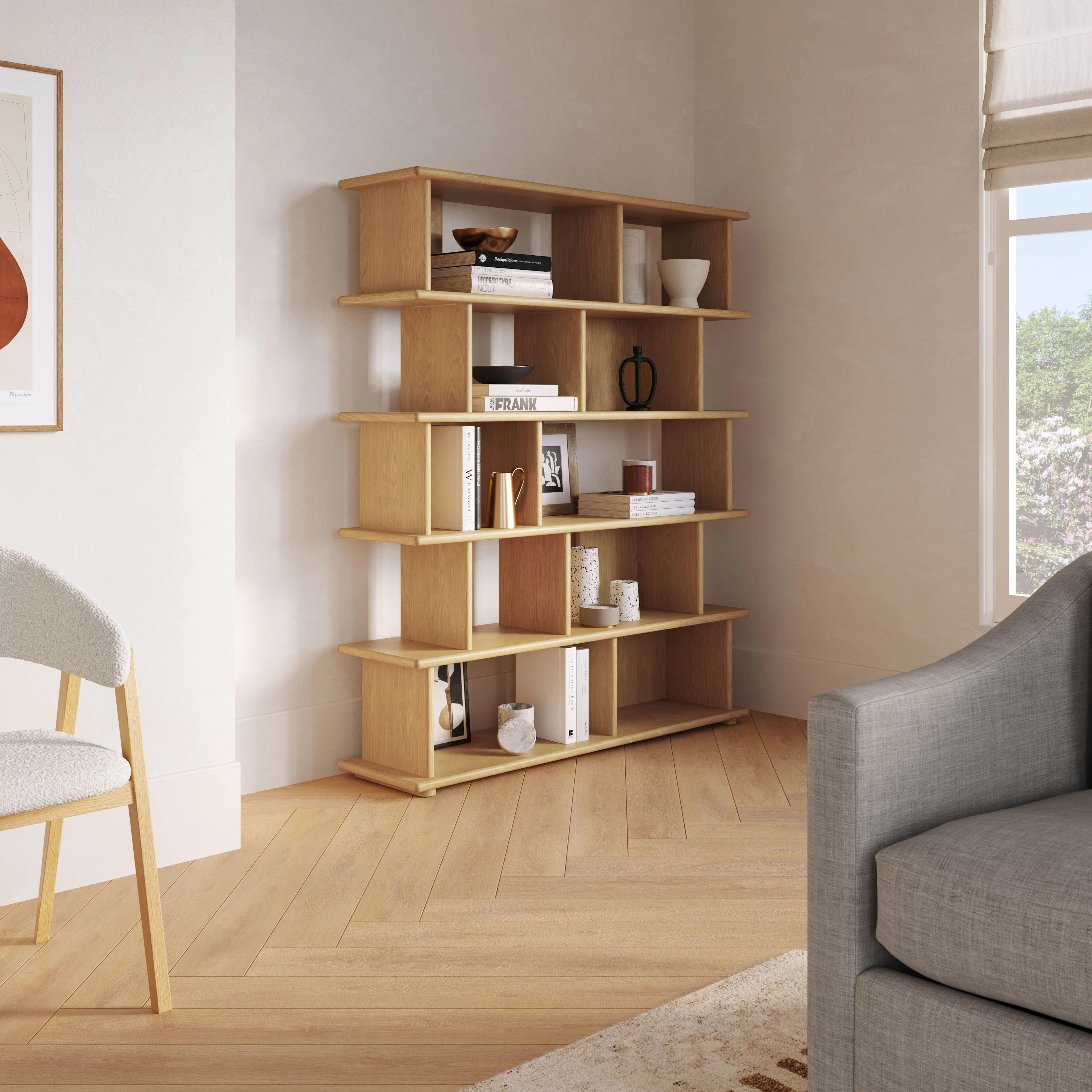 Lafora 53" Bookcase, Tall - Natural Oak