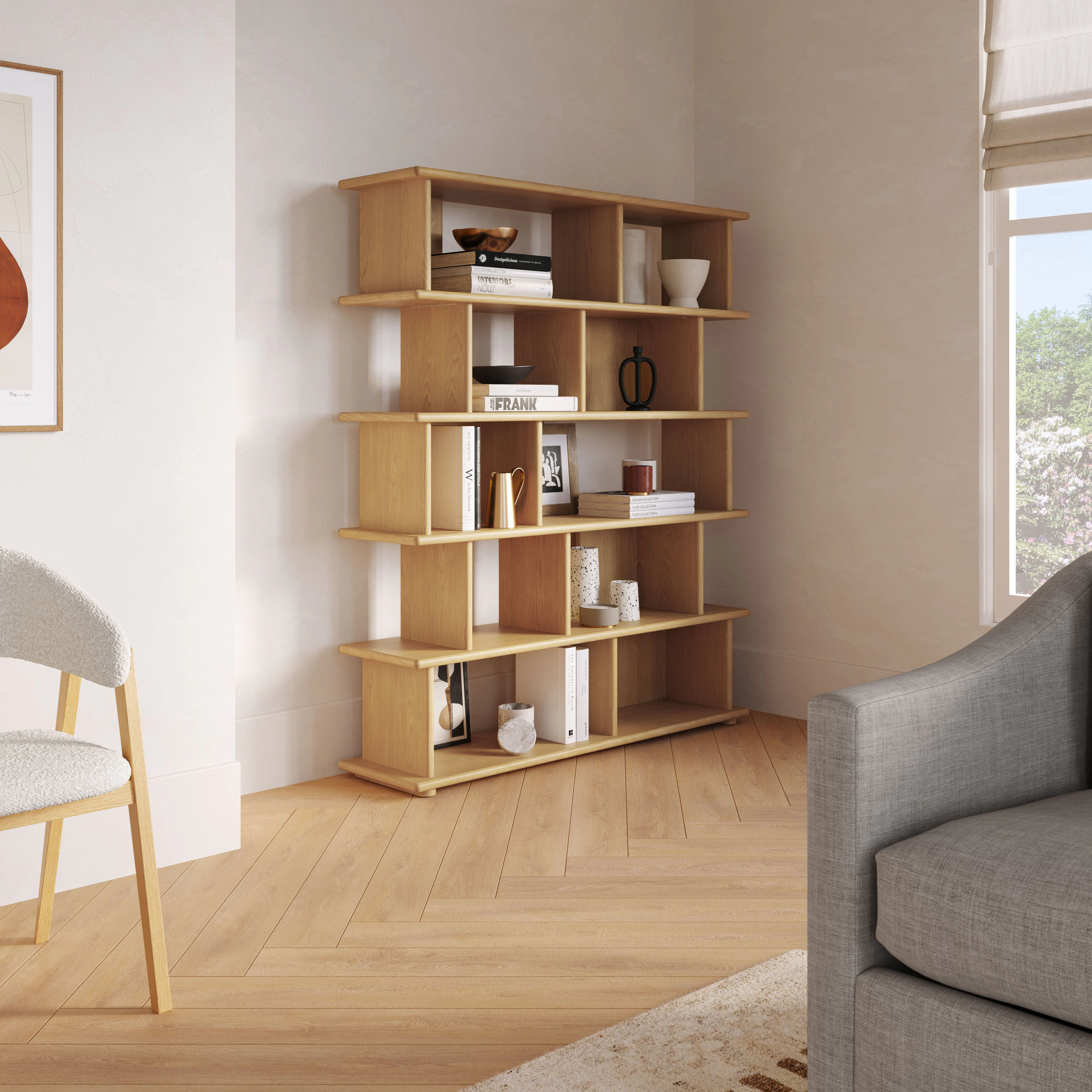 Lafora 53" Bookcase, Tall - Natural Oak