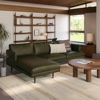 Burrard 112" Leather Left Sectional - Charme Green