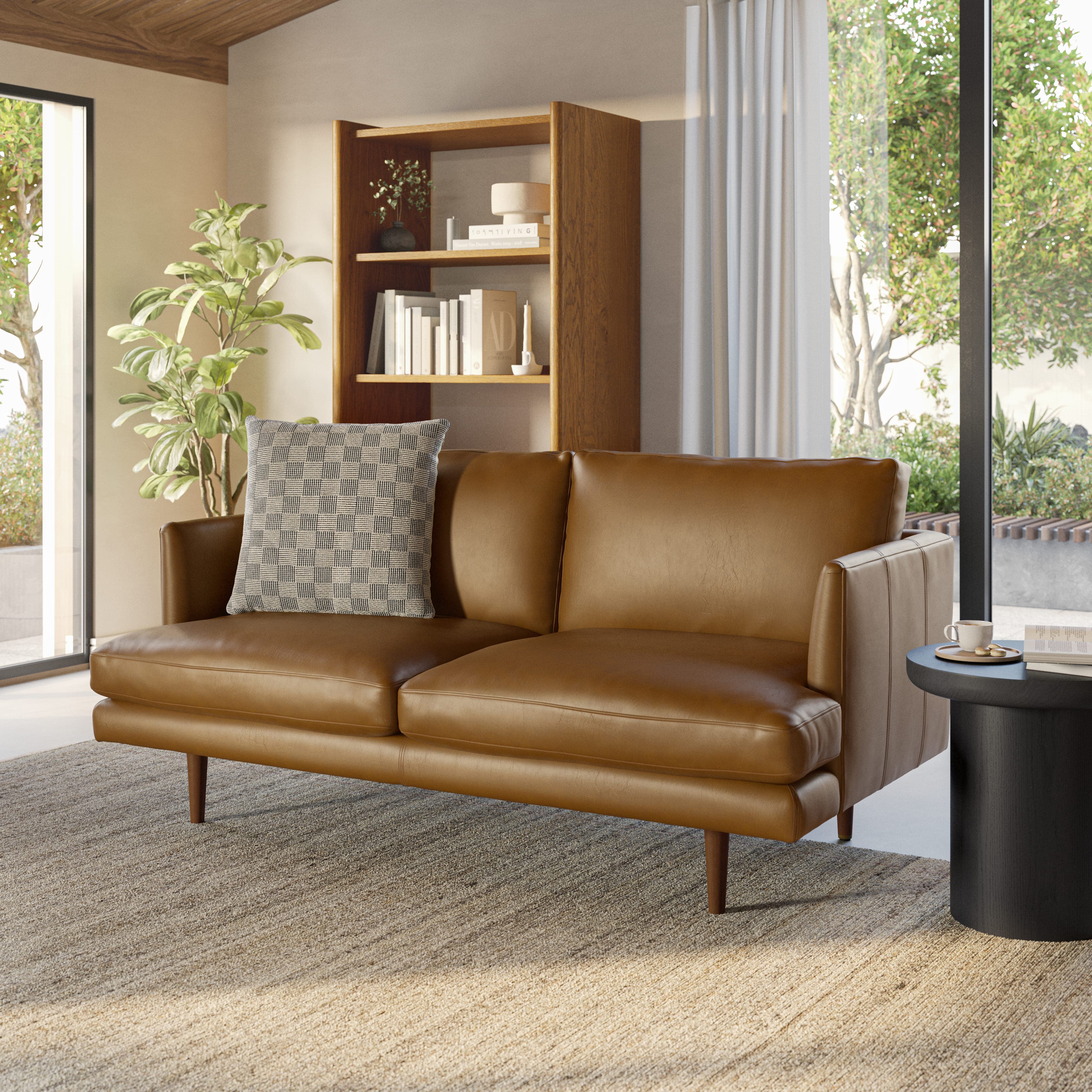 Burrard Walnut & Bella Caramel Leather 2.5 Seater Sofa | Article