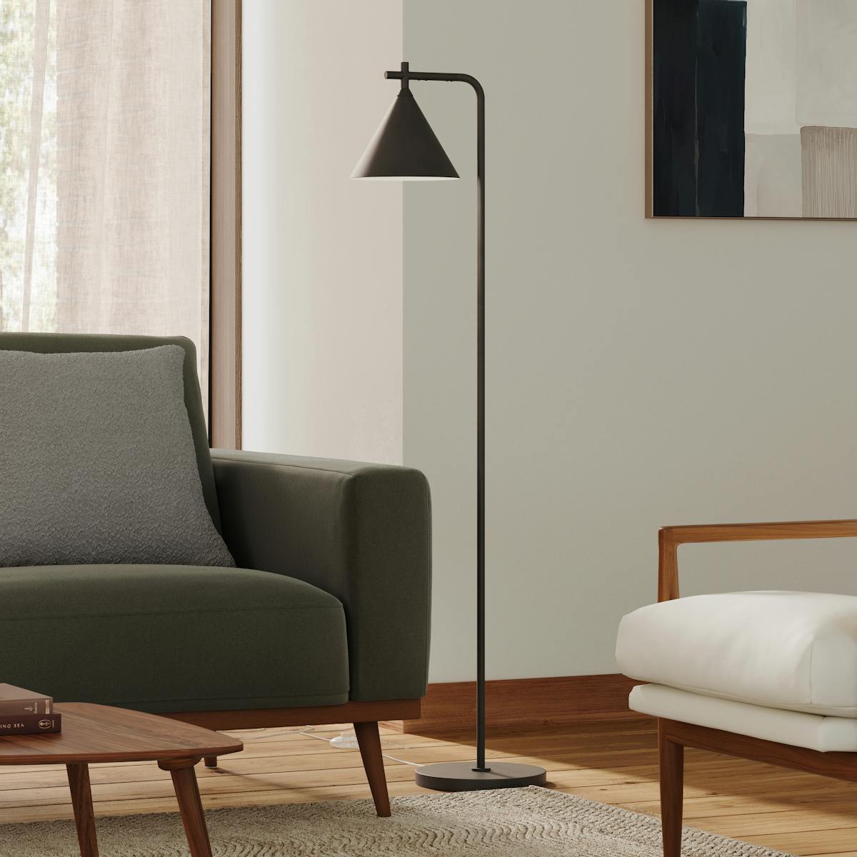 Aino Cinder Black Metal Floor Lamp, Cone Shade | Article