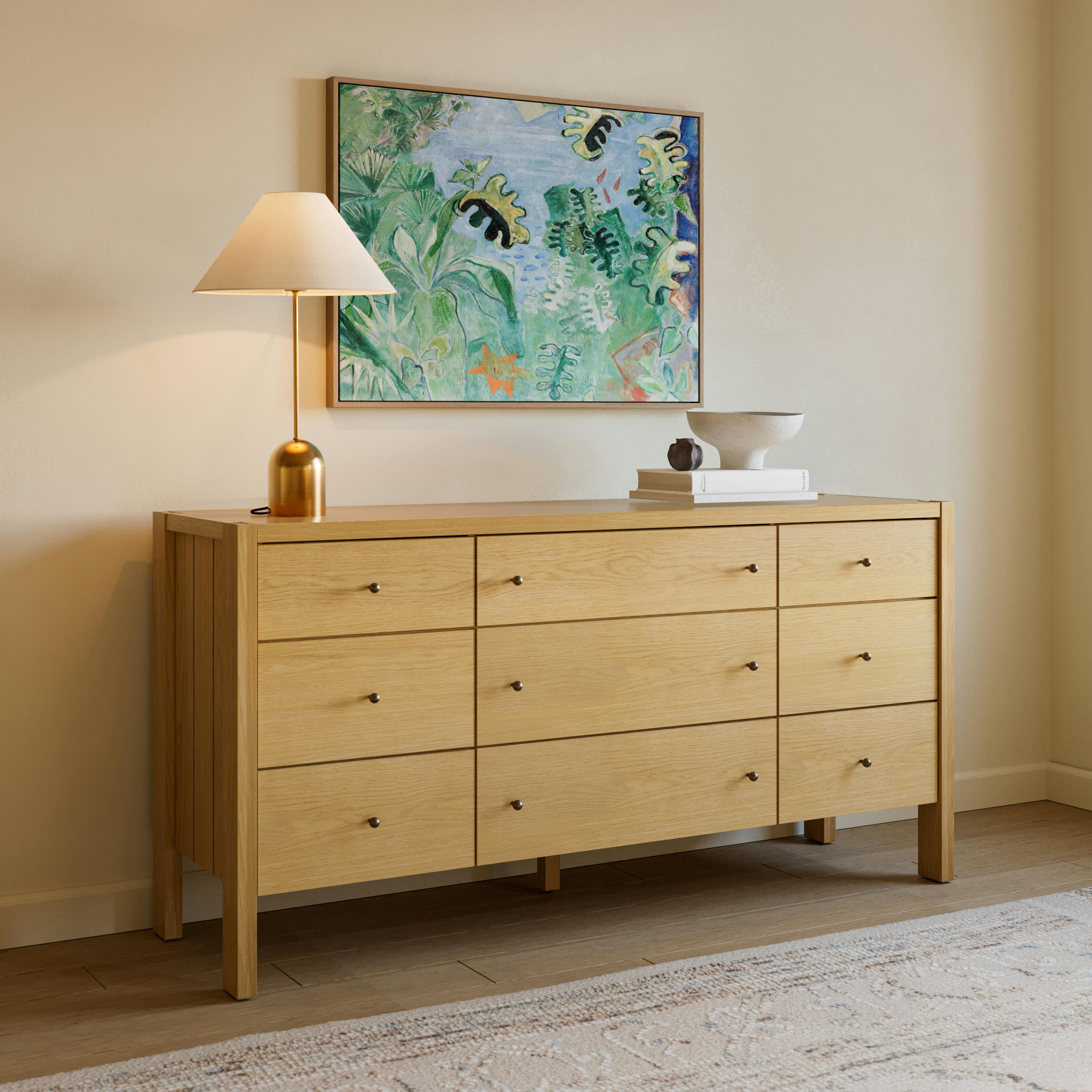 dresser oak Mission Quarter Sawn 6 Drawer and a warm Modern Mid-Century Dresser in White