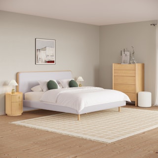 Bjorn King Upholstered Bed - White Oak and Ratine Ivory