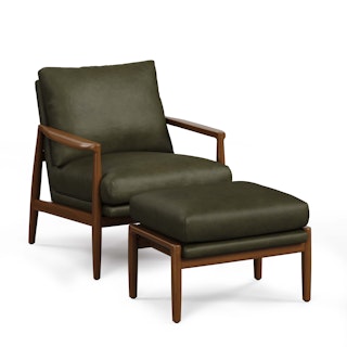 Bavel 26" Leather Lounge Set - Walnut and Charme Green
