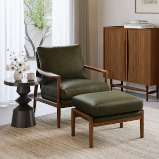 Bavel 26" Leather Lounge Set - Walnut and Charme Green