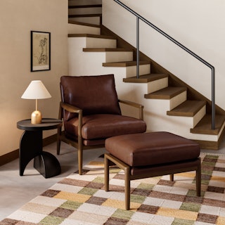 Bavel 26" Leather Lounge Set - Walnut and Indiana Brown