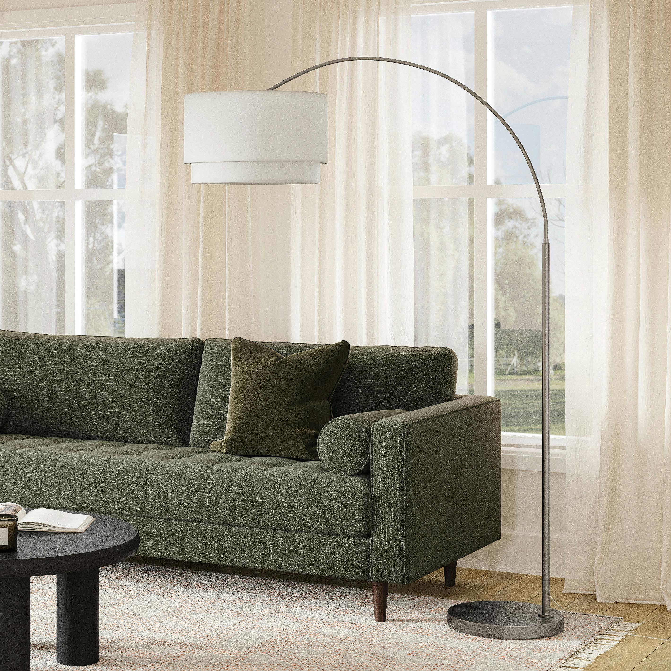 Zebu Ecru White Linen Drum Shade Floor Lamp | Article