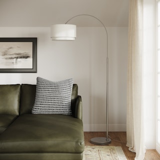 Zebu Small Linen Floor Lamp - Brushed Nickel