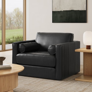 Sven 45.5" Tufted Leather Sleeper Chair - Oxford Black