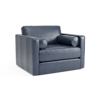 Sven 45.5" Tufted Leather Sleeper Chair - Oxford Blue