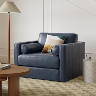 Sven 45.5" Tufted Leather Sleeper Chair - Oxford Blue