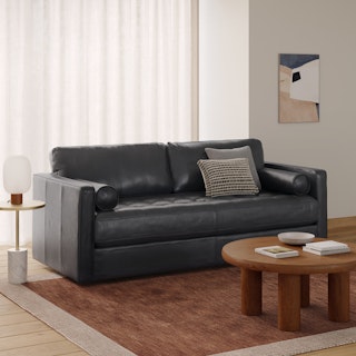 Sven 88" Tufted Leather Sofa Bed - Oxford Black