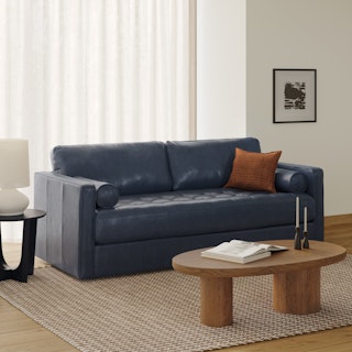 Sven 88" Tufted Leather Sofa Bed - Oxford Blue