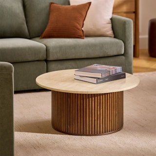 Tala 31.5" Travertine Coffee Table - Walnut