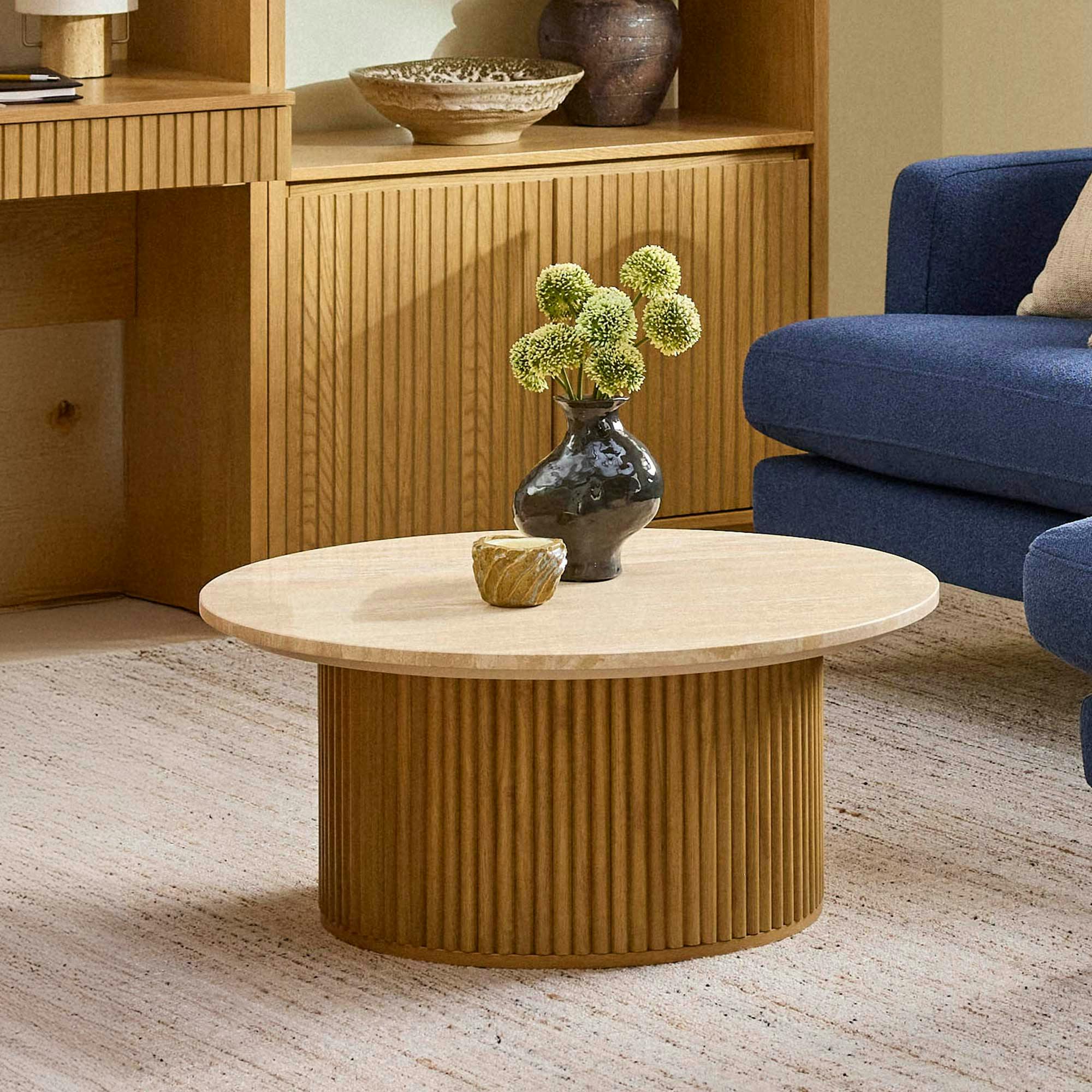 Tala Travertine & Natural Oak Round Coffee Table | Article